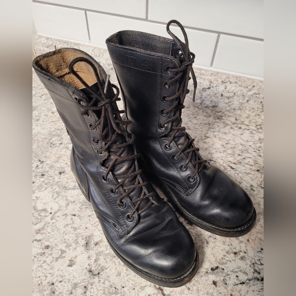 Vintage 1981 Black Leather Lace-Up Military Combat Boots, Mens Size 5W, Biltrite